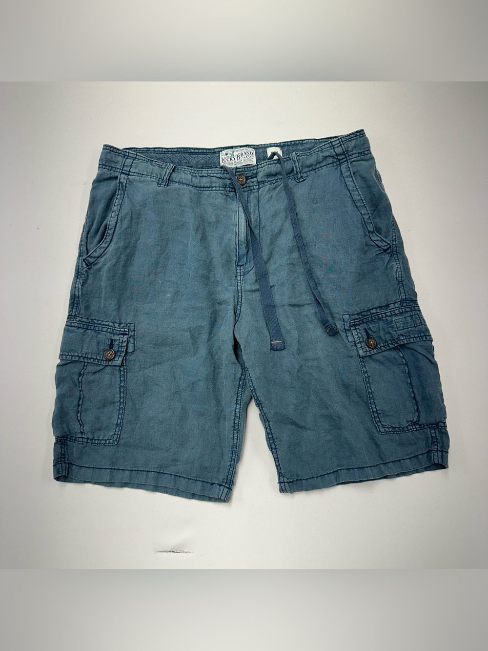 Lucky Brand 100% Linen Cargo Shorts Men's Size 34 Utility Casual Beach Blue
